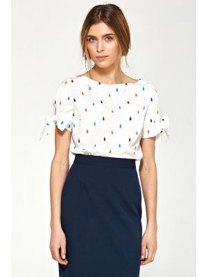 Bluza moderna, cu imprimeu alb-multicolor si fundite la maneci poza 0