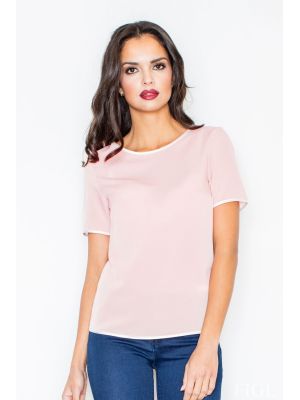 Bluza clasica, vaporoasa, roz cu margini crem poza 0