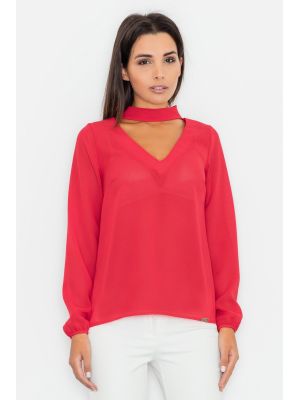 Bluza eleganta, de culoare rosie, cu decolteu in V poza 0
