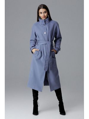 Palton elegant, lung, de culoare bleu poza 0