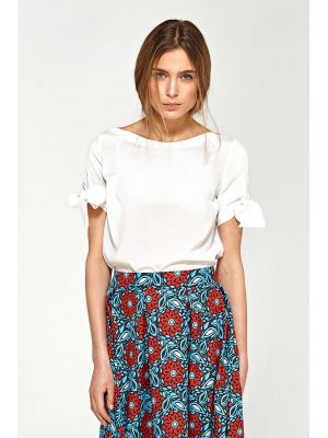 Bluza moderna, de culoare alba, cu fundite la maneci poza 0