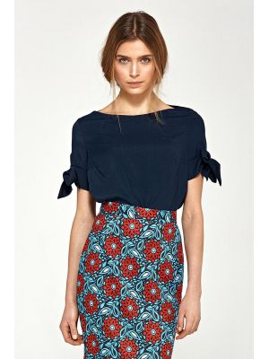 Bluza moderna, de culoare bleumarin, cu fundite la maneci poza 0