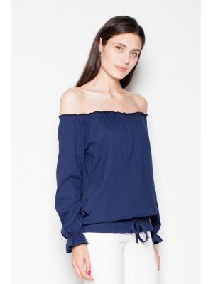 Bluza moderna, de culoare bleumarin, cu umerii goi poza 0
