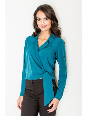 Bluza eleganta, de culoare turcoaz, cu aspect petrecut poza 0