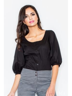 Camasa eleganta, de culoare neagra, decoltata rotund poza 0