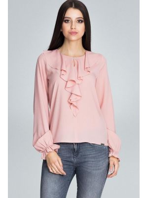 Bluza eleganta, roz, cu volan tip jabou poza 0