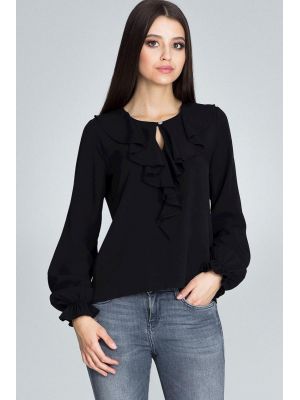 Bluza eleganta, neagra, cu volan tip jabou poza 0