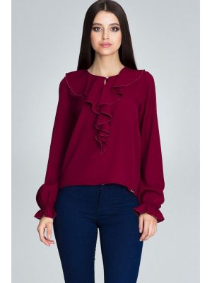 Bluza eleganta, bordo, cu volan tip jabou poza 0