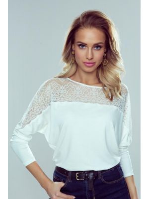 Bluza cu dantela fina, de culoare alba poza 0