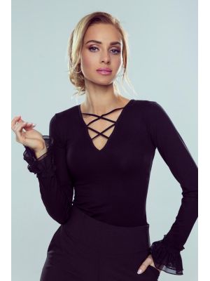 Bluza cu manseta tip volan, neagra poza 0