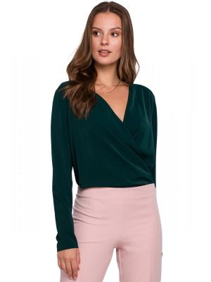 Bluza verde inchis, cu aspect petrecut la bust poza 0