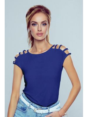 Bluza trendy, de culoare albastra cu decupaje la umeri poza 0
