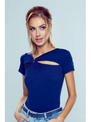 Bluza trendy, albastra, cu decupaje la bust poza 0