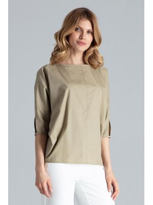 Bluza casual, de culoare oliv, cu maneci trei sferturi poza 0