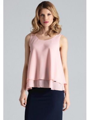 Top elegant, de culoare roz, cu aspect suprapus poza 0