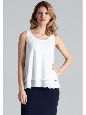 Top elegant, de culoare crem, cu aspect suprapus poza 0