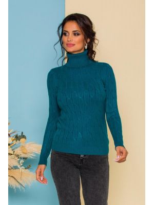 Bluza Alia turcoaz din tricot cu model in relief poza 0