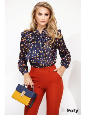 Bluza Fofy bleumarin din voal cu patratele colorate poza 0