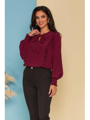 Meter Scorch Sanders Bluza LaDonna bordo cu volanase si guler tip esarfa FBL275072CMD - Bluze dama - Bluze cu maneca lunga Meter Scorch Sanders Bluza LaDonna bordo cu volanase si guler tip esarfa FBL275072CMD - Bluze dama - Bluze cu maneca lunga