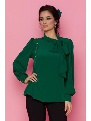 Bluza LaDonna verde cu detaliu stil esarfa la guler si nasturi decorativi tip bijuterie poza 0
