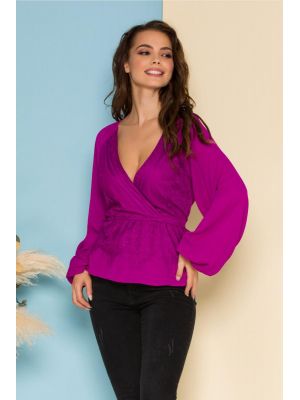 Bluza Tisa violet cu dantela la bust si peplum in talie poza 0
