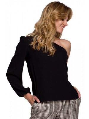 Bluza vaporoasa, de culoare neagra, cu umar gol poza 0
