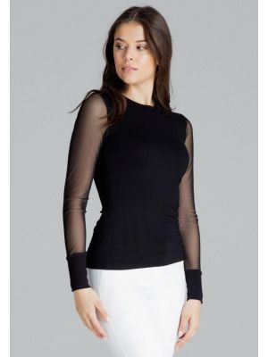 Bluza stramta, de culoare neagra, cu maneci transparente poza 0