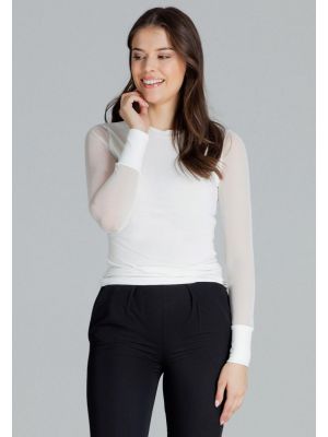 Bluza stramta, de culoare alba, cu maneci transparente poza 0