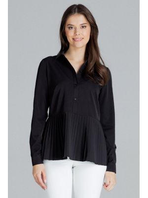 Bluza trendy, neagra, cu model plisat poza 0