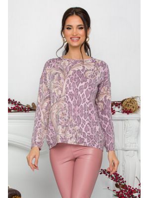 Bluza Lamer roz cu animal print si flori poza 0