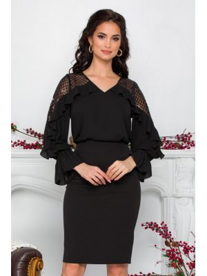 Bluza Leonard Collection neagra cu volane si paiete discrete poza 0