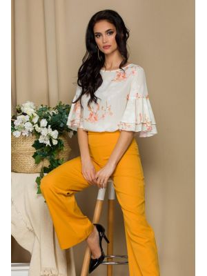 Bluza LaDonna beige cu imprimeu floral in nuante pastelate poza 0