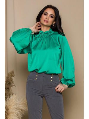Bluza LaDonna verde cu design incretit la guler poza 0