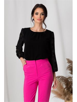 Bluza Bonnie neagra cu maneci din voal cu modele poza 0
