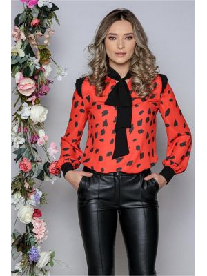 Bluza MBG rosie cu imprimeu dalmatian si inchidere tip esarfa poza 0