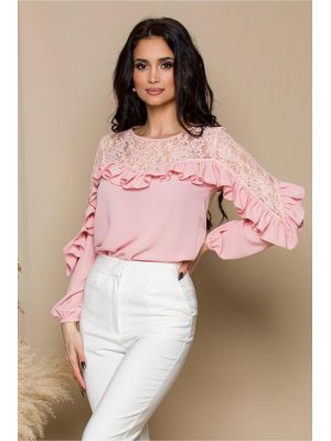 Bluza LaDonna roz cu dantela si volanase poza 0