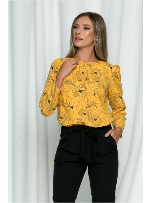 Bluza Dy Fashion galben mustar cu imprimeu floral poza 0