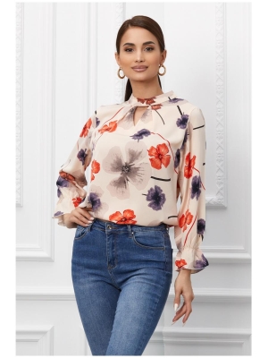 Bluza Anisia beige cu imprimeu floral poza 0