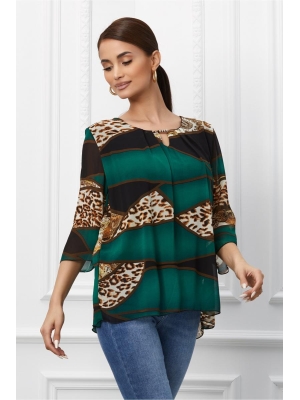Bluza Maria verde cu imprimeu animal print poza 0