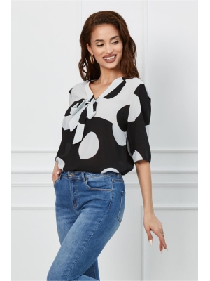 Bluza Mirela neagra cu imprimeu buline albe poza 0