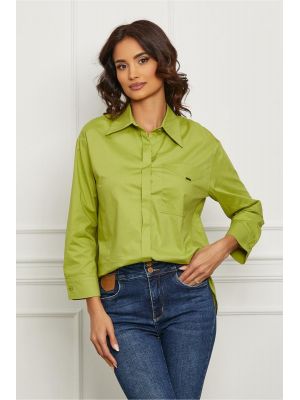 Camasa Iulia verde lime cu maneci trei sferturi poza 0