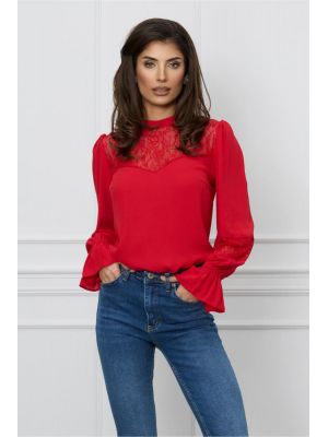 Bluza Dy Fashion rosie cu insertii din dantela poza 0