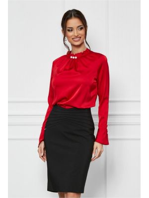 Bluza MBG rosie cu perle la guler poza 0
