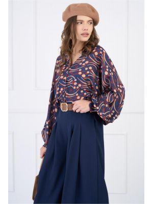 Camasa din satin bleumarin cu imprimeu bordo poza 0