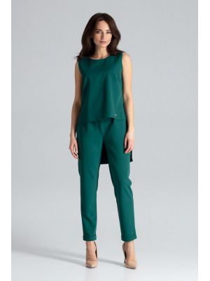 Costum trendy, de culoare verde, cu top asimetric poza 0