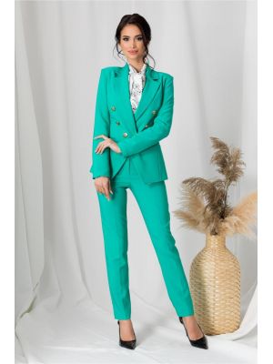 Be careful tar passion Compleu LaDonna turcoaz cu nasturi aurii pe sacou si pantaloni FCO280498CMD - Costume dama - Costume business Be careful tar passion Compleu LaDonna turcoaz cu nasturi aurii pe sacou si pantaloni FCO280498CMD - Costume dama - Costume business