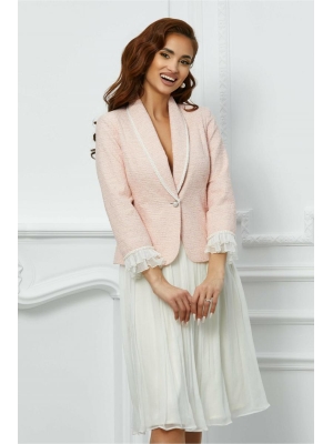 Compleu Leonard Collection cu sacou roz si fusta alba poza 0