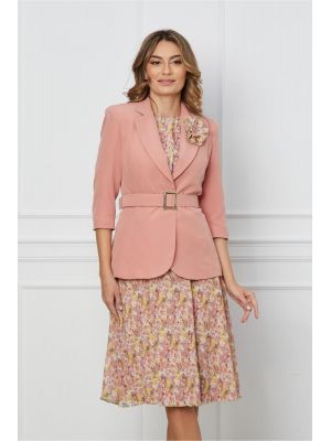 Compleu Dy Fashion roz cu sacou si rochie cu flori poza 0