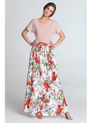 Fusta maxi, alb-multicolor, cu flori poza 0