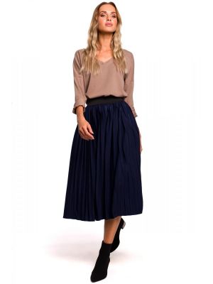 Fusta plisata, midi, de culoare bleumarin poza 0